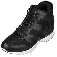 CALTO Men's Invisible Height Increasing Elevator Shoes - Leather/Mesh Lace-up Sporty Trainers - 4 Inches Taller