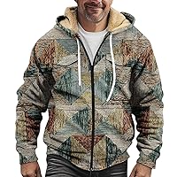 Winter Jacket for Men Plaid Shirt Jacket Zip Up Sweashirts Fleece Sherpa Lined Coat Winter Sport Jacket Sweatwear