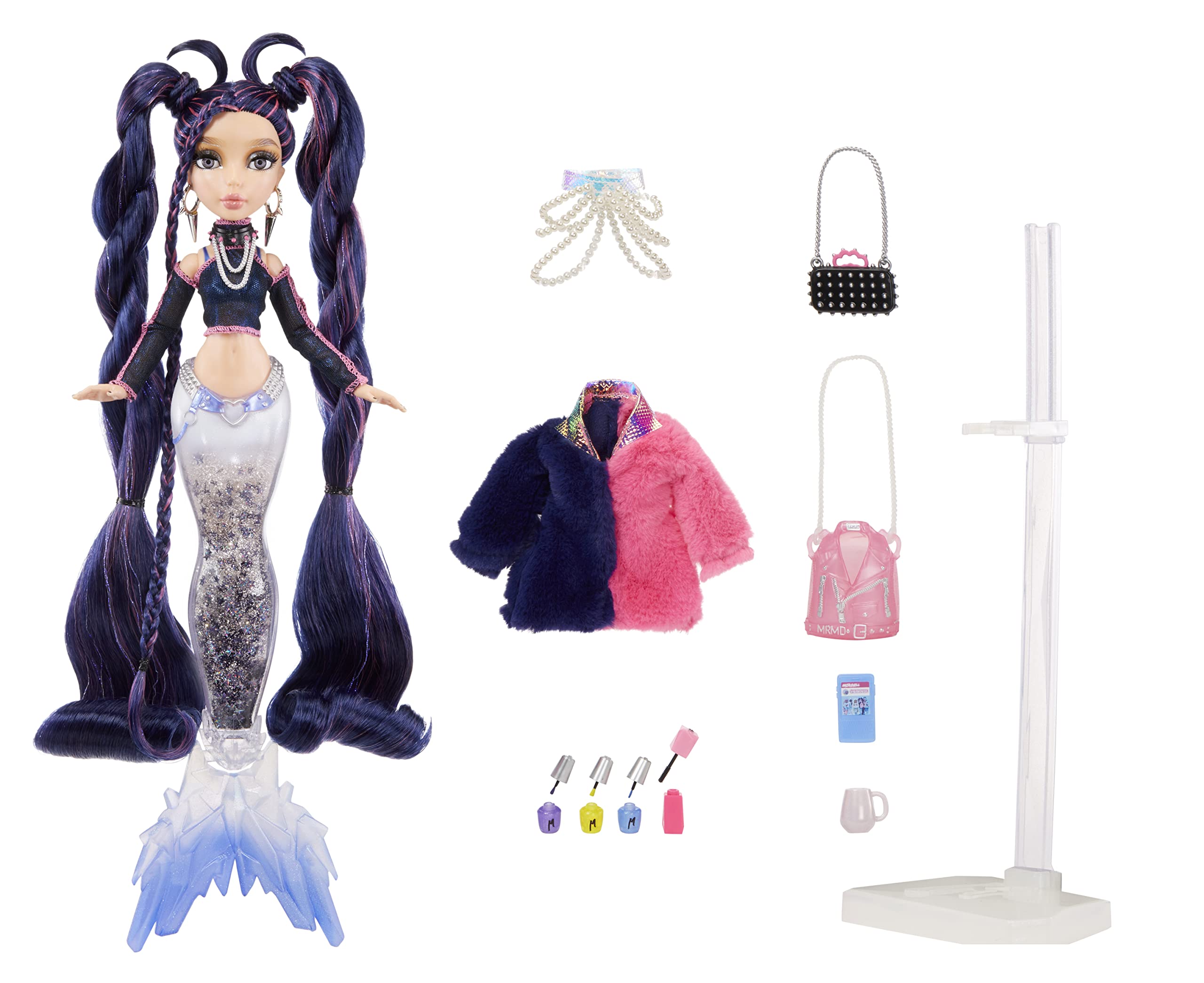 MERMAZE MERMAIDZ™ Winter Waves Nera™ Mermaid Fashion Doll with Color Change Fin, Glitter-Filled Tail and Accessories