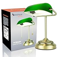 Newhouse Lighting NHDK-MO-GOAZ Morgan Antique Green and Brass Glass and Metal Adjustable Classic Banker Lamp | Compatible with Energy-Efficient LED Bulb