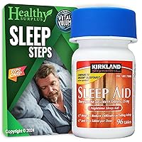 Kirkland Signature Sleep Aid, Doxylamine Succinate 25 mg, 96 Tablets and Vital Volumes Sleep Steps Tips Card | Bundle