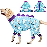 LovinPet Big Dog Pjs - Anti Licking Dog Recovery Clothes, Kightweight Onesie, Starlight Rainbow/Wild Horse Prints Dog Clothing, UV Protection, Adorable pet PJ's/Large