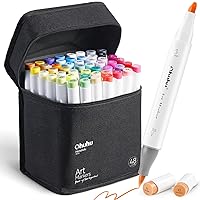 Ohuhu Alcohol Markers Brush Tip: 48-Color Double Tipped Art Marker Set for Artist Adults Coloring Illustrations -Honolulu -Brush & Chisel -Refillable