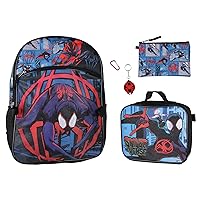 Bioworld Spiderman Backpack Miles Morales Lunch Box Key Chain Pencil Case Carabiner 5 pc Set