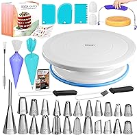 RFAQK 64 PCs Cake Decorating Kit for Beginners Includes Video Course, Booklet + Baking Supplies Gift - Cake Stand, Leveler, 24 Numbered Piping Tips, Straight & Offset Spatula, & Scraper sets