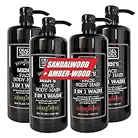 Men’s Body Wash -Bundle of - 2X Pack of 2 (2 X67.6 Fl. Oz) - Sandalwood +Amberwood Bundle 3 in 1 Body Wash for Men.