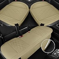 Microfiber Leather Car Seat Cover Full Set, Includes Front & Back Car Seat Protector, Premium Interior Covers with Storage Pockets, Padded Seat Covers for Cars Trucks SUV Auto (Beige)