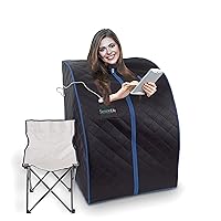 SereneLife Oversize Portable Infrared Home Spa | One Person Sauna | with Heating Foot Pad & Portable Chair, SLISAU20BK, Black