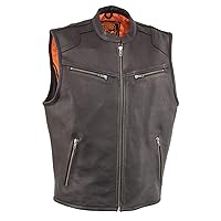 Men's Zipper Front Leather Vest with Cool Tec Leather