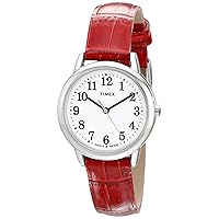 Timex Women's Easy Reader 30mm Watch – Silver-Tone Case White Dial with Red Croco Pattern Leather Strap