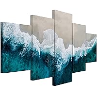 SIGNWIN Large Canvas Wall Art Stunning Aerial View of Some Waves Crashing onto a Beautiful Beach Coastal Ocean Photography Modern Art Nautical Panoramic Relax for Living Room - 60