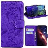 XYX Wallet Case for Samsung A71 5G, Folio Cover Stand Credit Card Slots Magnetic Closure Tiger Pattern Flip Shockproof Case for Galaxy A71 5G, Purple