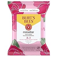 Burt's Bees Micellar Facial Towelettes With Rose Water, Pre-Moistened Towelettes for All Skin Types, 99.5 Percent Natural Origin Skin Care, 30 ct. Package