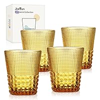 Joeyan Amber Drinking Glasses,Embossed Water Glass Cups with Diamond Design,Colored Vintage Drinking Tumblers,Glassware for Juice Beverages Cocktails,10 oz,Set of 4,Dishwasher Safe