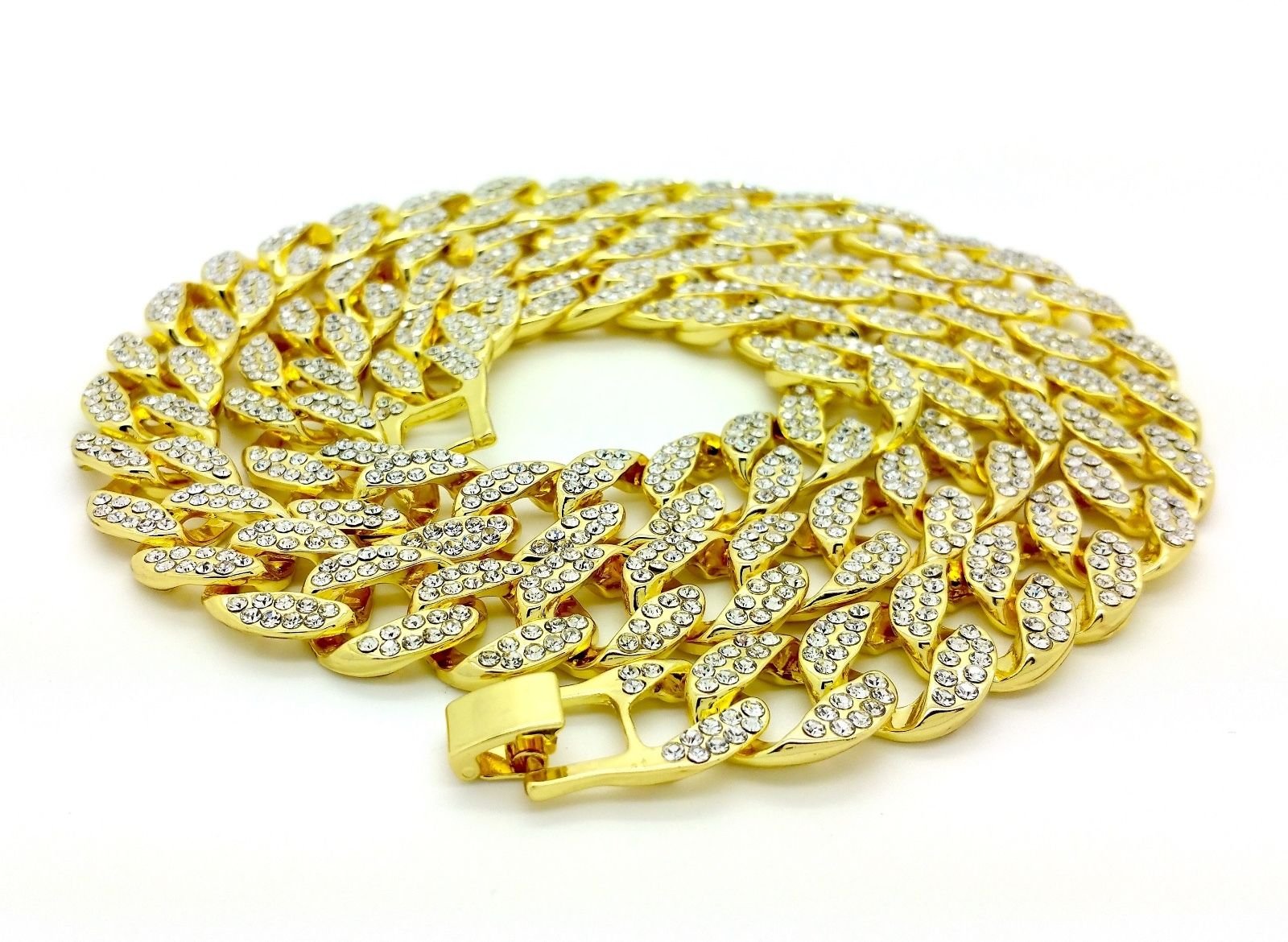 Mens Iced Out Hip Hop Gold tone CZ Miami Cuban Link Chain Choker Necklace