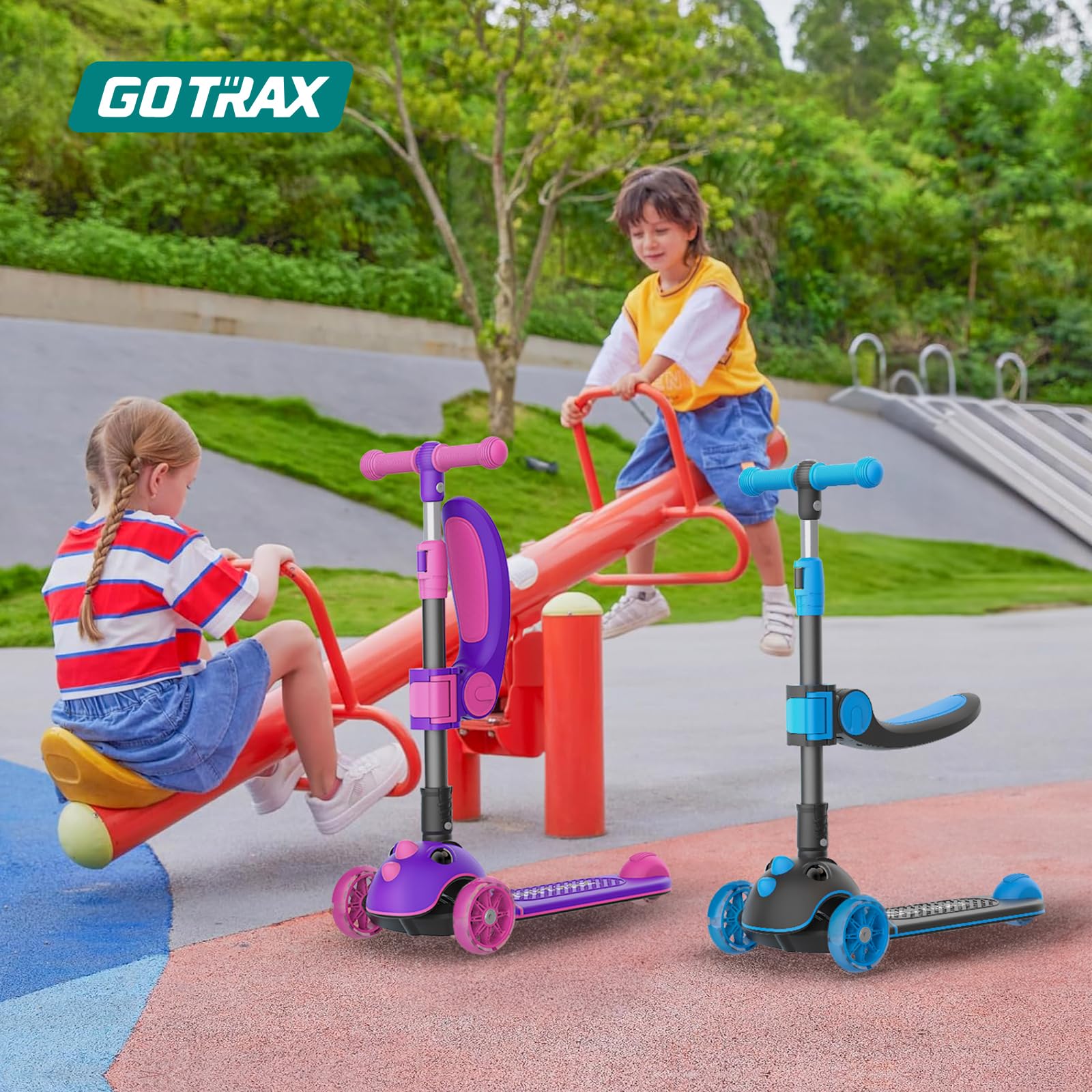 Gotrax KS3 Pro Kick Scooter for Kids, One Key Removable Seat & 3 Extra Wide PU Light-Up Wheels and Anti-Slip Deck, Adjustable Height Handlebar and Lean-to-Steer, Foldable Scooter for Children Aged 2-8