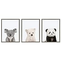 Sylvie Three Bears Framed Canvas Wall Art by Amy Peterson, Set of 3, 18x24 Gray, Adorable Baby Animal Art