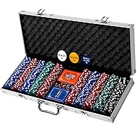 Professional Poker Set w/ Hard Case, 2 Card Decks, 5 Dice, 3 Buttons - 500 Chips