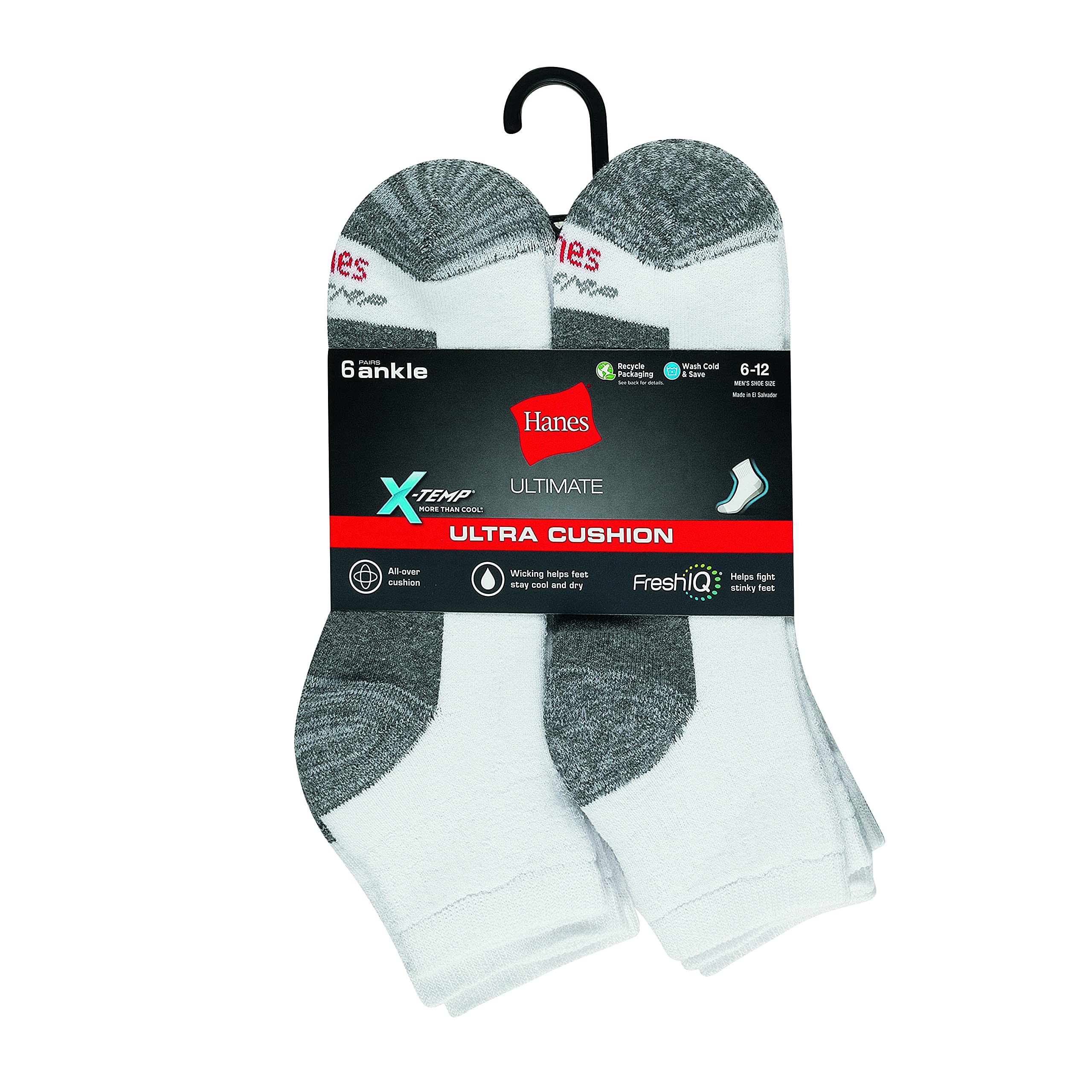 Hanes mens Ultimate Freshiq 6-Pack Odor Control No-Show Socks