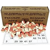 AEVVV Russian Lotto Board Games - Russian Bingo Games for Family - Tambola Kit of Wood Barrels Bingo Cards Chips - Juego De Loteria Game Rusa - Loto Souvenirs