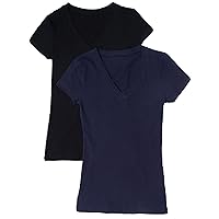 2 Pack Zenana Women's Basic V-Neck T-Shirts