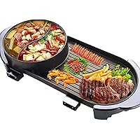 Hot Pot with Grill 2 in 1, BBQ Grill Smokeless, Dual Temperature Control, Non-Stick, Capacity for 4-7 People