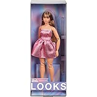 Barbie Looks Doll, Collectible No. 24 with Brown Hair and Modern Y2K Fashion, Shimmery Pink Strapless Dress with Peep-Toe Heels