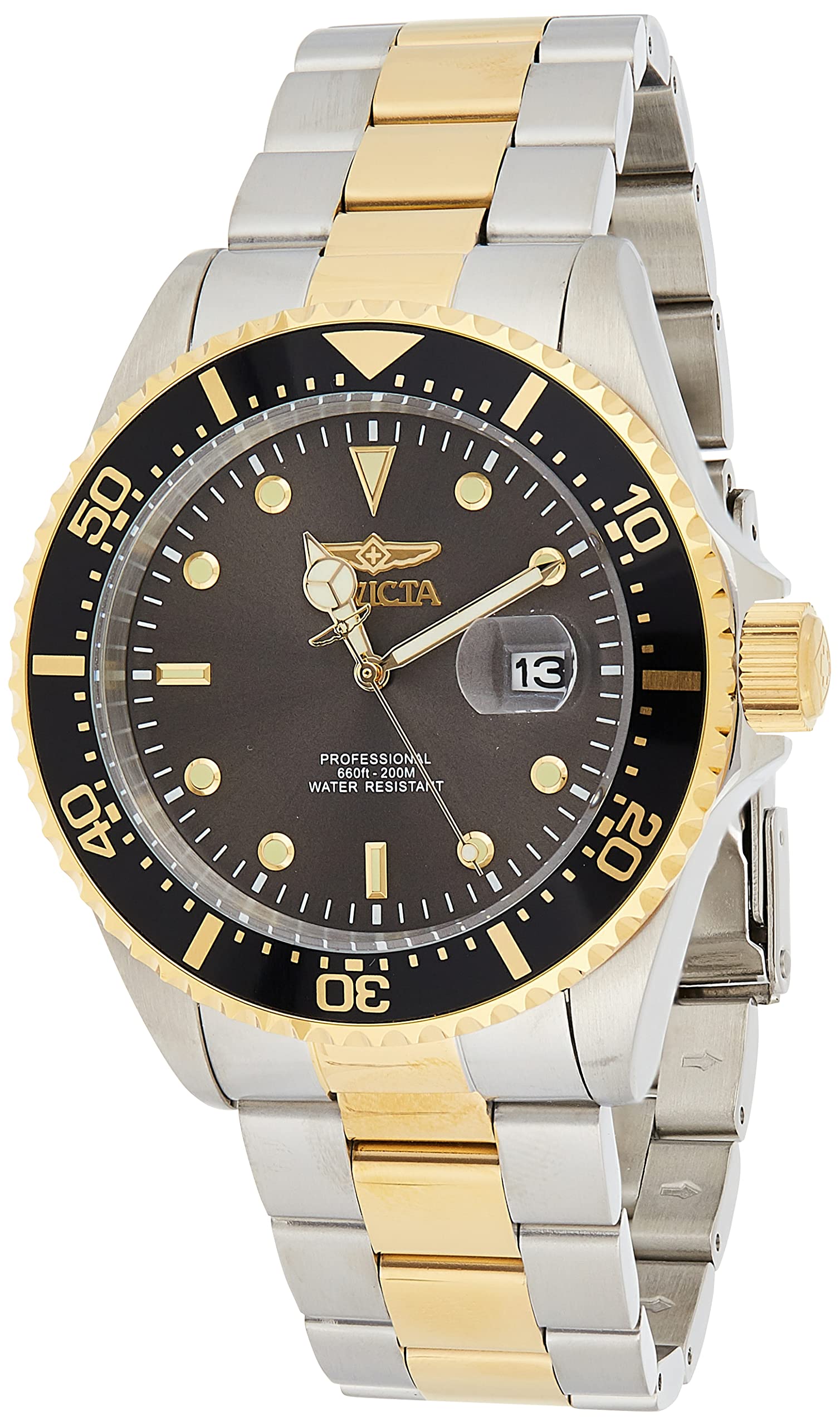 Invicta Men's Pro Diver 43mm Steel and Gold Tone Stainless Steel Quartz Watch, Two Tone, Gold (Model: 22057, 22058, 22062, 22063)