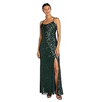 Women's Long All Over Sequin Soft Draped Cowl Neck Prom Gown