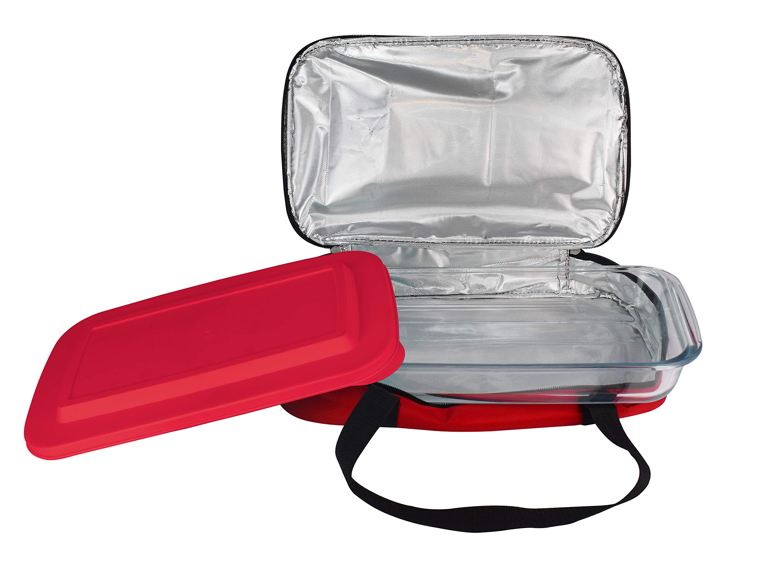 Le Regalo HW1236 Glass Casserole with Insulated Bag, Ideal for Picnic, Potluck, Hiking & Beach Trip-Retains Hot and Cold Temperature of Food, 14
