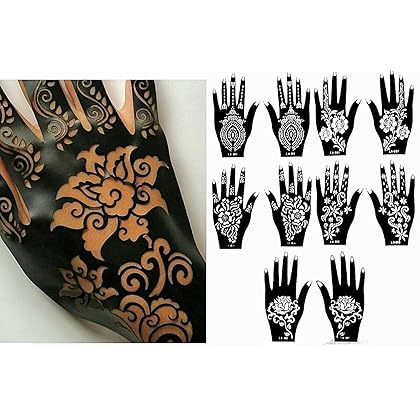 Henna Stencil Tattoo (10 Sheets) Self-Adhesive Beautiful Body Art Designs - Temporary Tattoo Templates