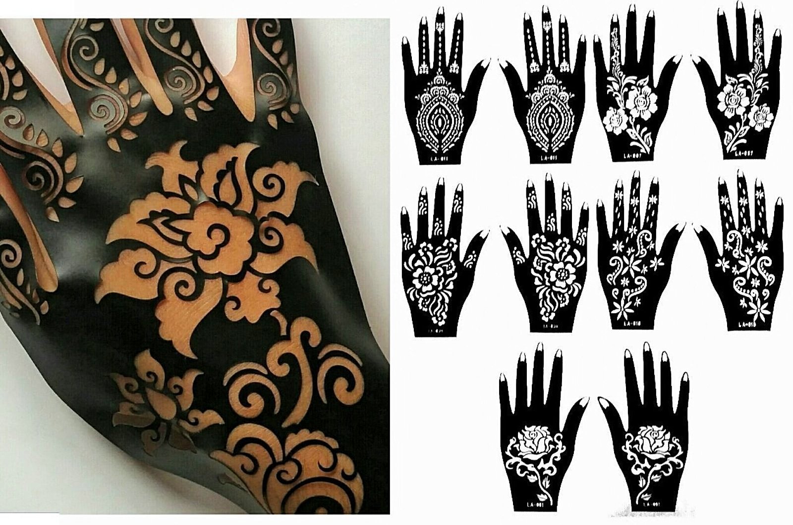 Henna Stencil Tattoo (10 Sheets) Self-Adhesive Beautiful Body Art Designs - Temporary Tattoo Templates