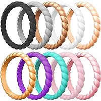 ThunderFit Thin Braided Silicone Wedding Bands for Women