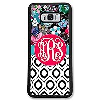 Galaxy S10 Plus, Phone Case Compatible Samsung Galaxy S10+ [6.4 inch] Floral Geometric Monogram Monogrammed Personalized S1064 Black