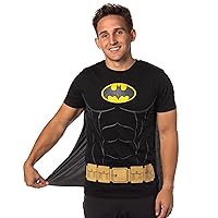 DC Comics Men's Batman Costume Shirt with Detachable Cape Classic Bat Logo Batman Cosplay Tee