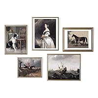 Vintage English Manor Wall Art Decor - Set of 5 Prints // Equestrian Art Prints // English Country Rustic Decor // Landscape Horse Dog Pictures // Office or Bedroom Decor // Farmhouse (11x14 , 9x12 ,