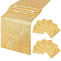 Gold Sequin Table Runner Glitter Sparkly Table Runner 12 Pack 12x72 Inch for Party Wedding Birthday Table Decorations Thanksgiving Engagement Anniversary Decor
