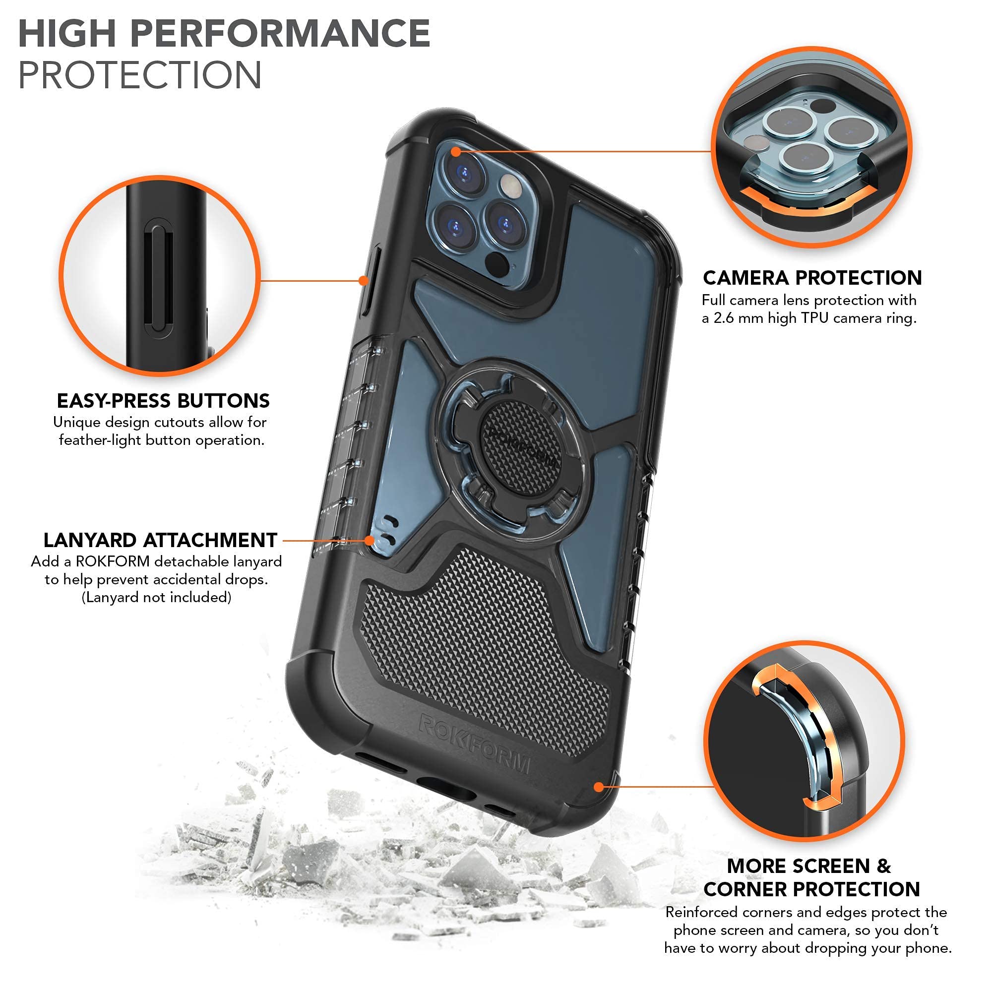 Rokform - iPhone 12 Pro Max Crystal Case + Motorcycle Perch Phone Mount