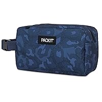 PackIt Freezable Snack Box, Heather Leopard Navy, Built with EcoFreeze Technology, Collapsible, Reusable, Zip Closure with Buckle Handle, Fresh Snacks on the go