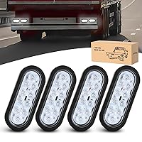 6Inch Oval Trailer Tail Light 4PCS 10LED White Reverse Back Up Lights w/Surface Mount Grommets Plugs IP67 Waterproof for Trailer Truck RV Tractor, 2 Years Warranty