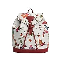 William Morris Strawberry Thief Tapestry Flap Buckle Pull String Backpack by Signare