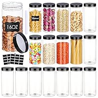 18PCS16OZ Plastic Jars with Screw On Lids, Pen and Labels Refillable Empty Round Slime Cosmetics Containers for Storing Dry Food, Makeup, Slime, Honey Jam, Cream, Butter, Lotion (matte black)