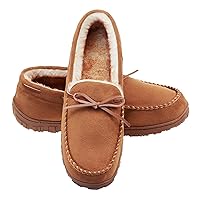 LA PLAGE Men's Moccasin Slippers Memory Foam Warm Plush House Slippers, Indoor Outdoor Comfortable Winter House Shoes