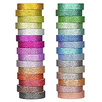 AEBORN Thin Glitter Washi Tape - 30 Rolls 10mm Colored Rainbow Washi Masking Tape Set, Skinny Decorative Tape for Bullet Journal, DIY Crafts, Planner, Scrapbook, Gift Packaging