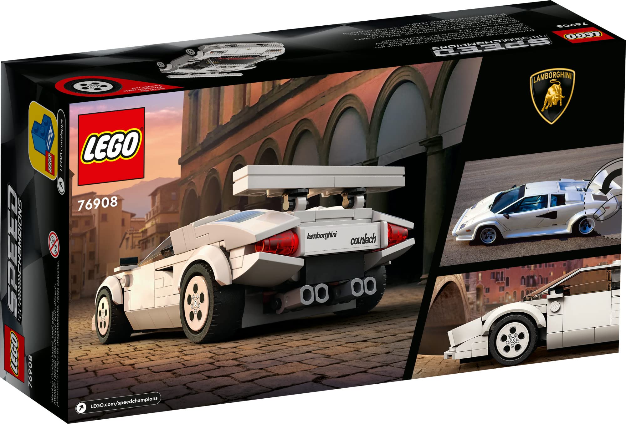 LEGO Speed Champions Lamborghini Countach 76908, Race Car Toy Model Replica, Collectible Building Set with Racing Driver Minifigure