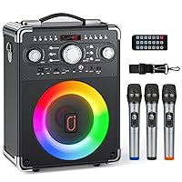 Karaoke Machine, Bluetooth Speaker with 3 Wireless Microphones, Portable PA System for Party/Adults/Kids with Disco Lights & Remote Contro, Support TWS/USB/TF Card/AUX/REC S8-T