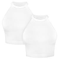 Sunzel Ribbed Tank Tops for Women, Halter High Neck Seamless Cute Crop Top, Basics Sleeveless Workout Athletic Yoga Shirts