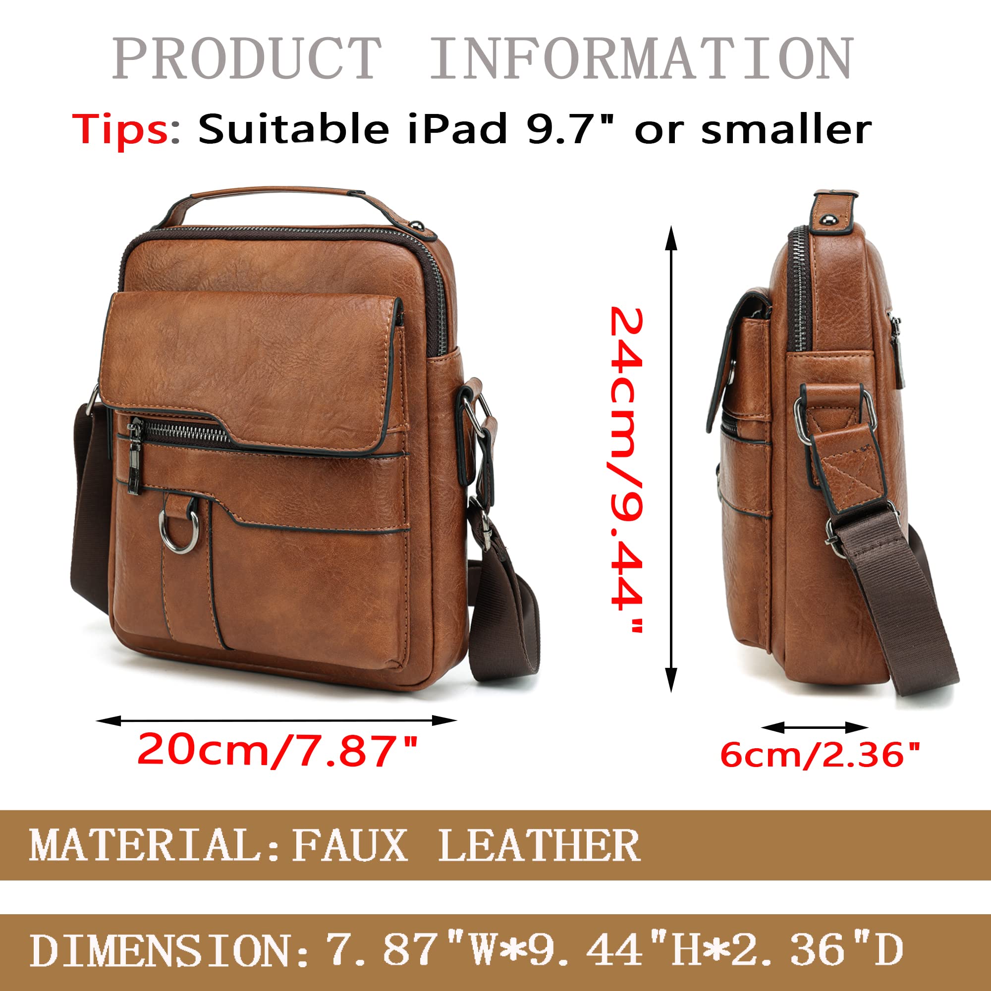 HANGMAI Small Leather Crossbody Bag, Mens Shoulder Bag, Office Business Magnetic Buckle Adjustable Strap