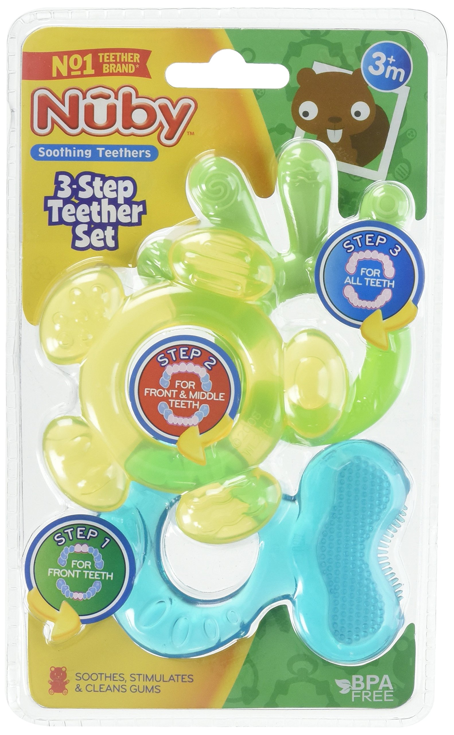 Nuby 3 Step Soothing Teether 3 Piece Set, BPA Free - Assorted Color