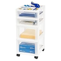 IRIS USA, Inc. Craft Plastic Organizers and Storage, Rolling Storage Cart for Classroom Supplies, Storage Organizer for Art Supplies, Drawer Top Organizer for Small Parts, 4 Drawers, White